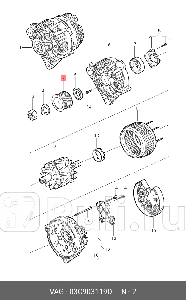 Шкив поликлинового ремня без муфты свободного хода VAG 03c903119d 5970₽