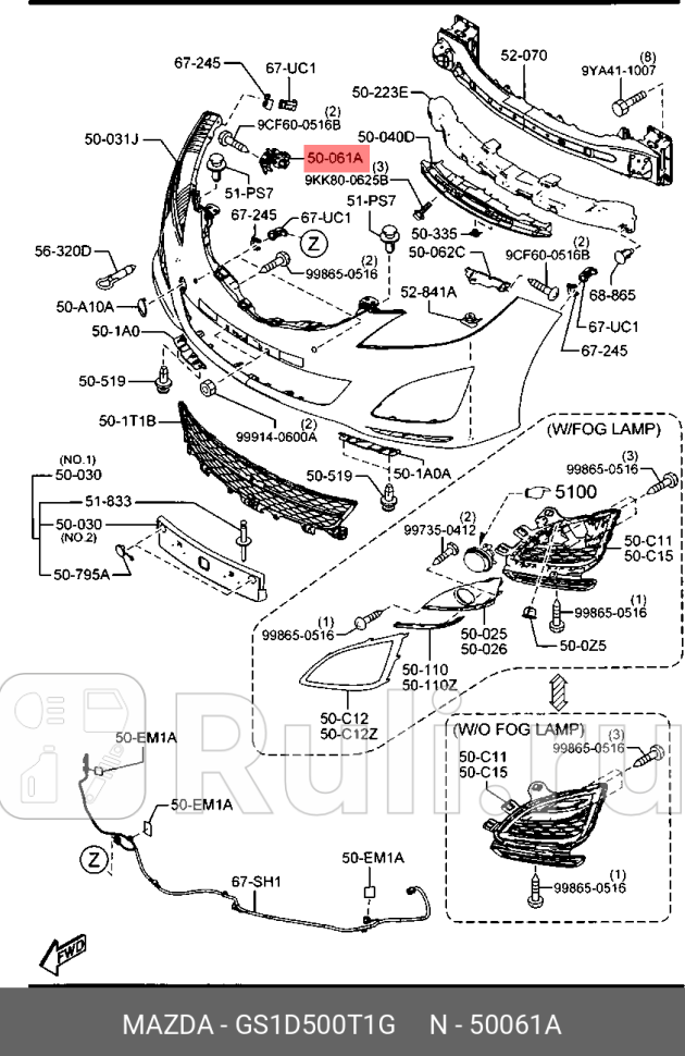 Крепление переднего бампера правое для Mazda 6 GH 2007-2013 MAZDA GS1D500T1G 970₽