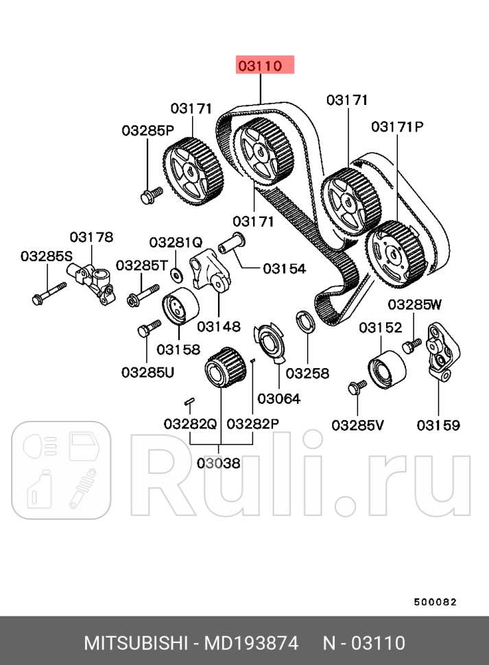 Ремень приводной зубчатый org MITSUBISHI MD193874 0₽
