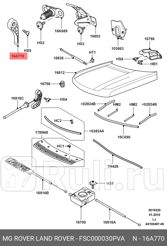 Pyчкa oткpывaния кaпoтa LAND ROVER FSC000030PVA 0₽