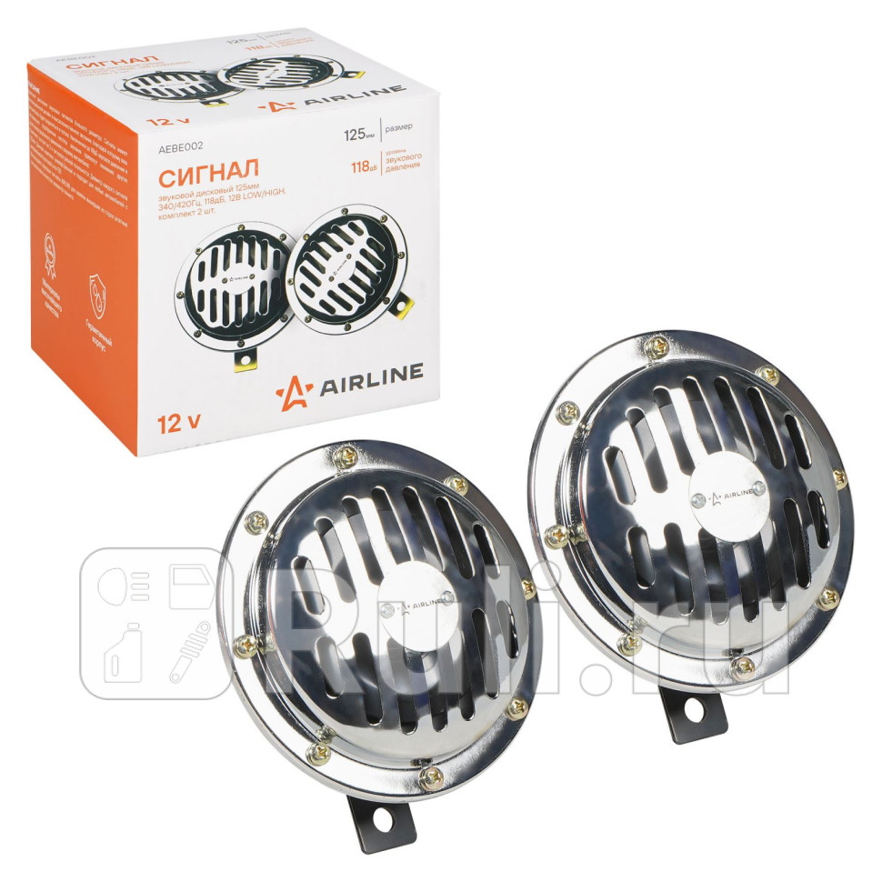Сигнал звуковой дисковый 125мм 340420Гц 118дБ 12В LOWHIGH кмпл 2 шт AIRLINE AEBE002 1470₽