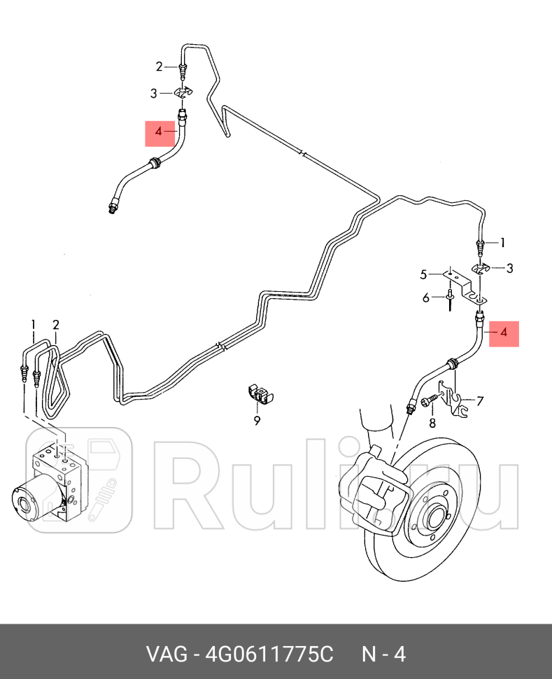 Тормозной шланг org VAG 4G0611775C 0₽