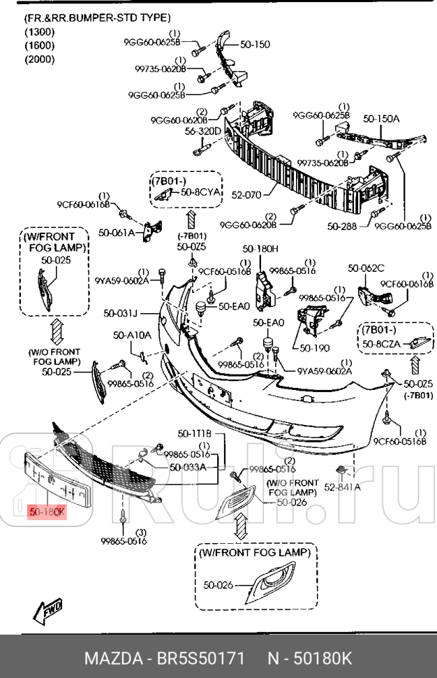 Накладка бампера переднего под номер mazda3 bk MAZDA BR5S50171 5810₽