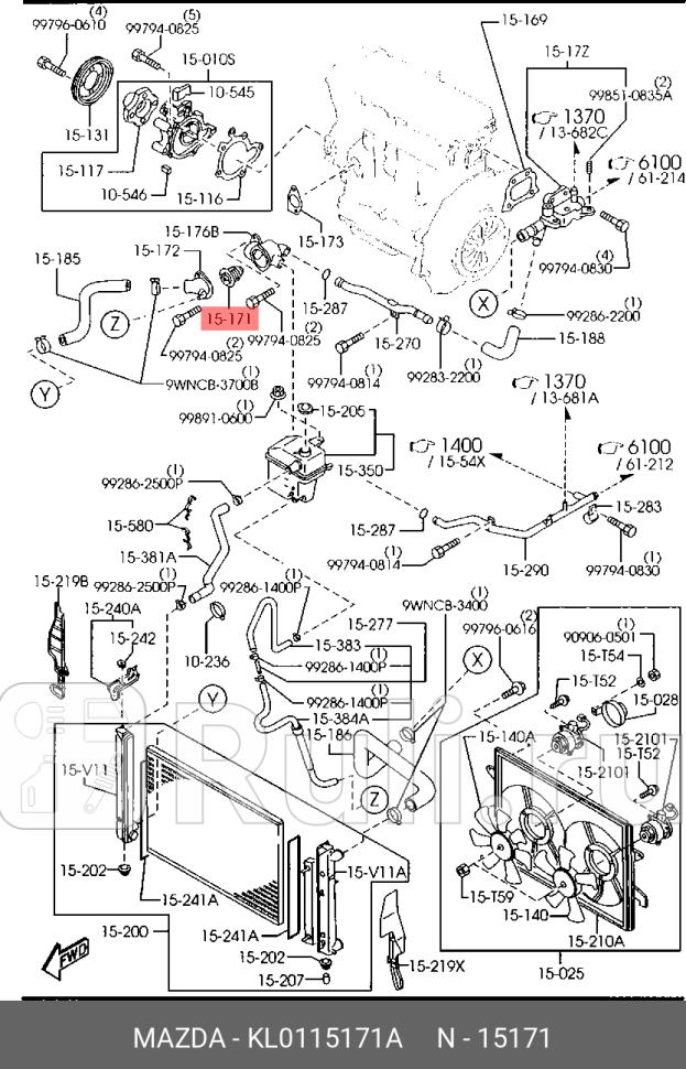 Термостат для двс 16 для mazda3 bkbl MAZDA KL0115171A 1470₽