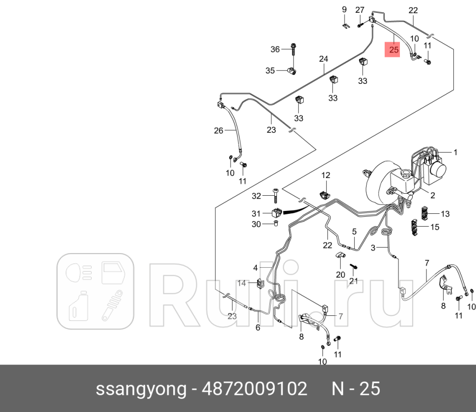 Шланг тормозной задний левый 48720-09102 SSANG YONG 4872009102 2500₽