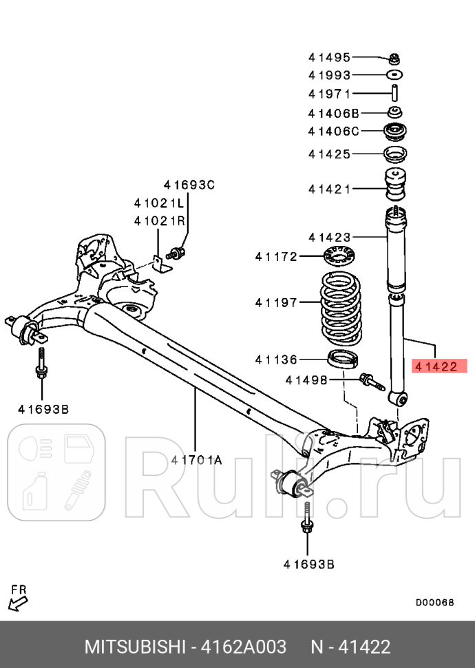 Амоpтизатоp подвески задний MITSUBISHI 4162A003 0₽