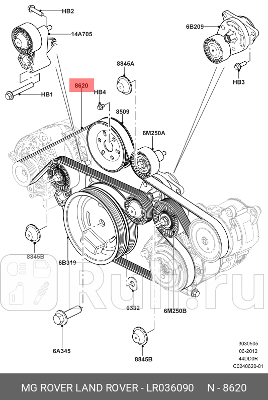 ремень поликлиновой Land Rover Range RoverRange Rover Sport 44 13 LAND ROVER LR036090 8110₽