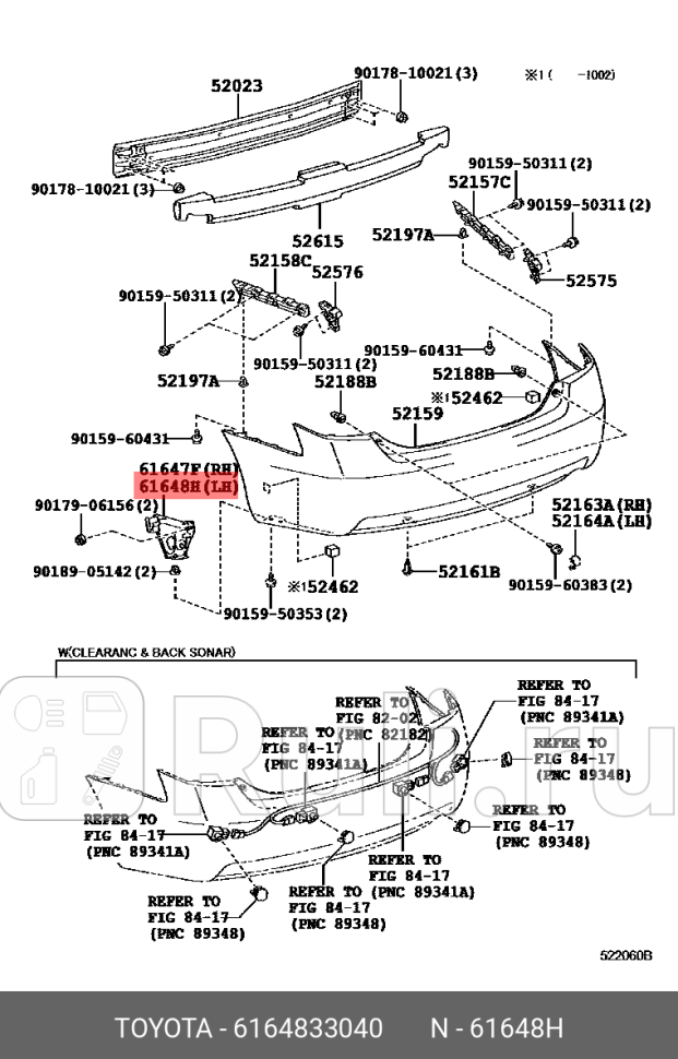 кронштейн заднего бампера левый Toyota Camry V40 06-11 TOYOTA-LEXUS 6164833040 1920₽
