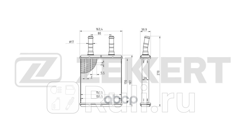 Радиатор отопителя Hyundai Accent I II 94- Coupe 96- Getz 02- Lantra II 95- Pony 85- Zekkert mk-5055 3130₽