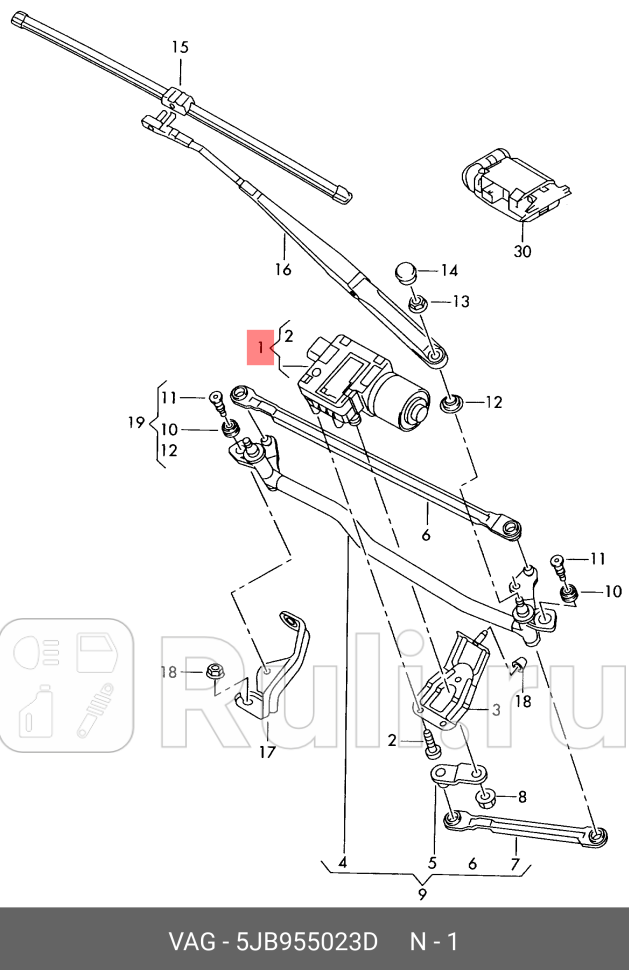 Крепление стеклоочистителя с электромото VAG 5JB955023D 0₽