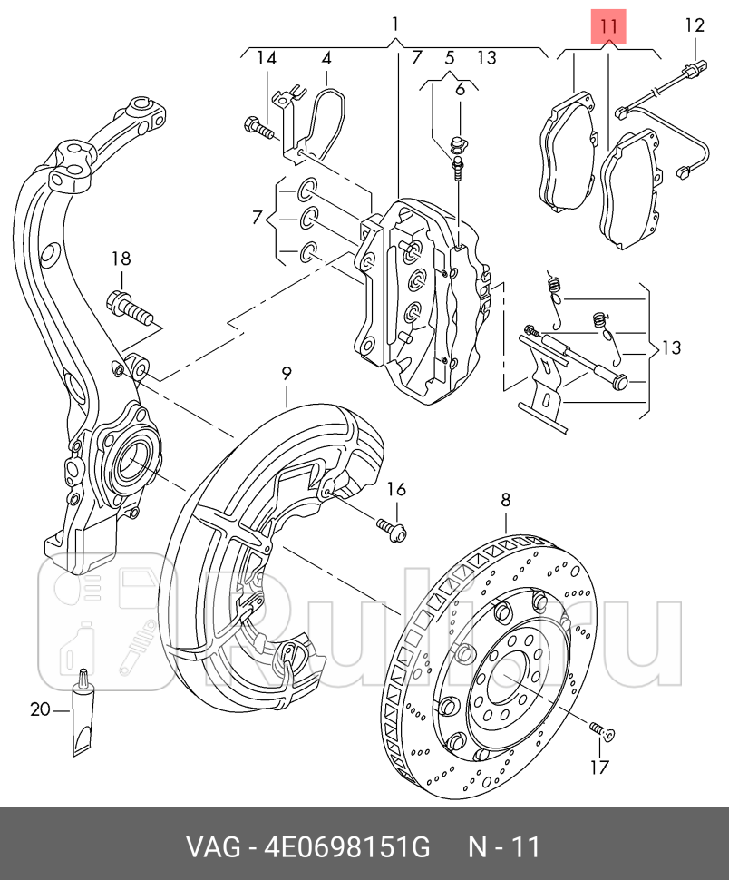 Комплект колодок тормозных 4e0698151g VAG 4E0698151G 0₽