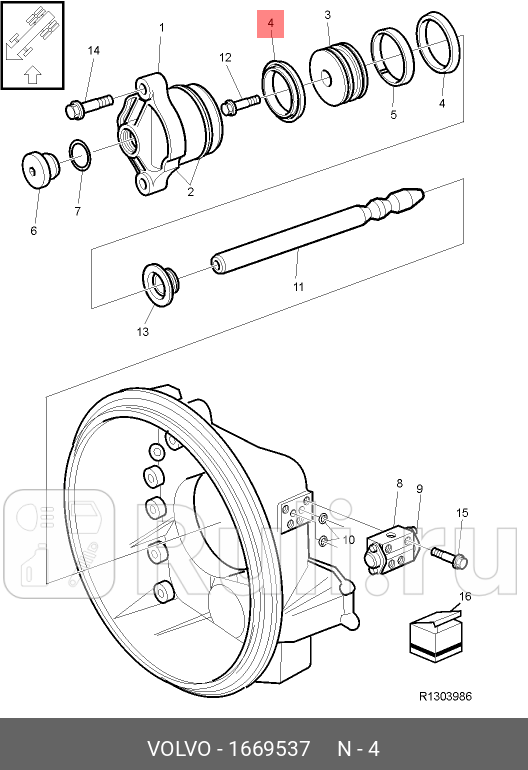 кольцо уплотнительное КПП р цилиндра перекл RVISR1400SR1700SR1900 VOLVO 1669537 0₽