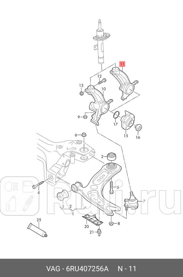 Кулак поворотный правый передний VW POLO SEDAN VAG 6RU407256A 5720₽