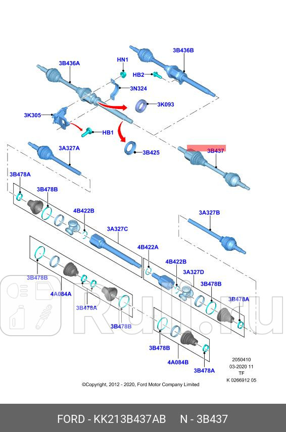 Привод в сборе передний Lh Cust12 Tr14- FORD KK213B437AB 0₽