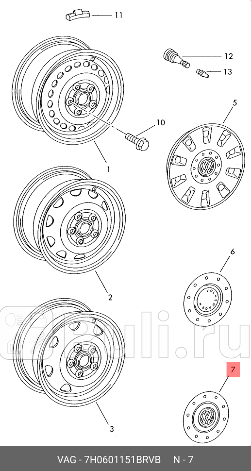 Колпак декоративный VAG 7H0601151BRVB 4330₽