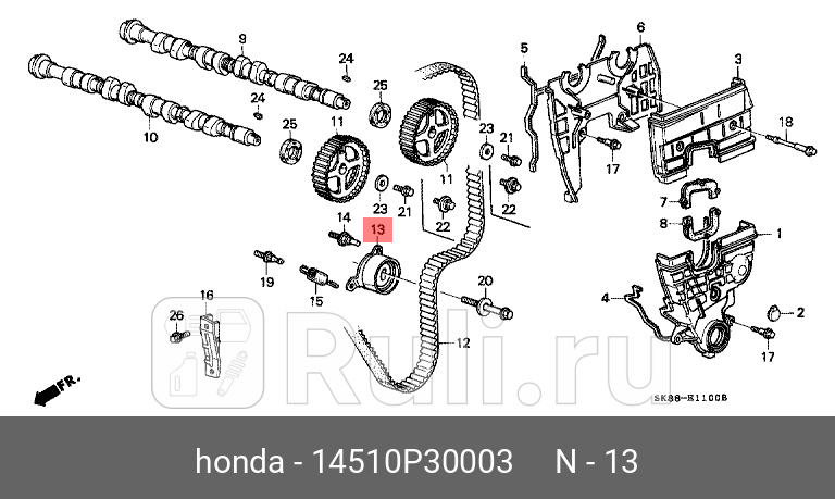 Ролик ремня грм honda civic 1992 - 2000 cr-v 1997 - 2001 HONDA 14510-P30-003 0₽