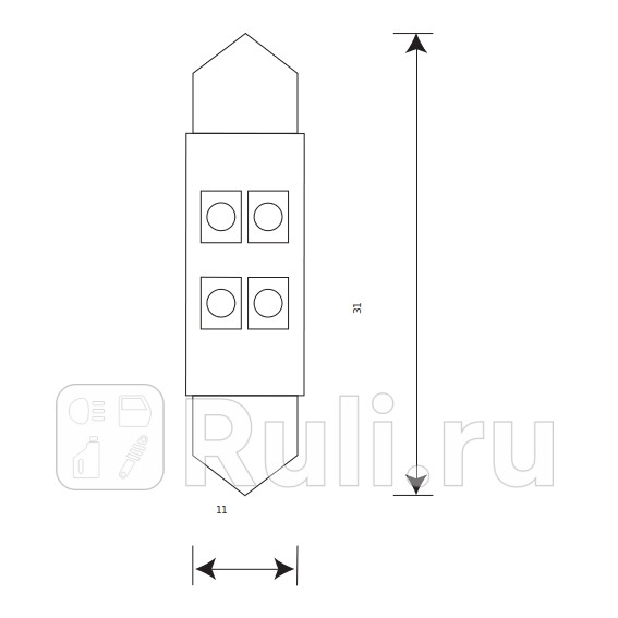 Светодиод 12 В 10 Вт салонный 31 мм белый 4 SMD 10 шт Маяк МАЯК 12T11x31-W4SMD 110₽