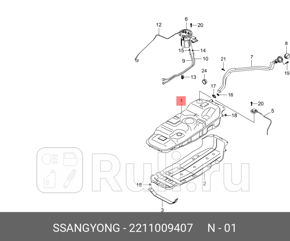 БАК ТОПЛИВНЫЙ SSANGYONG ACTYON 06-KYRON 05- D20 OE 2211009407 SSANG YONG 2211009407 0₽