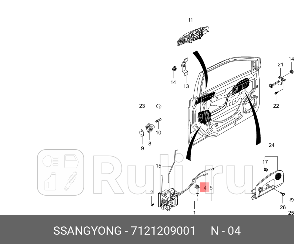 Трос замка двери передней левой SSANG YONG 7121209001 0₽