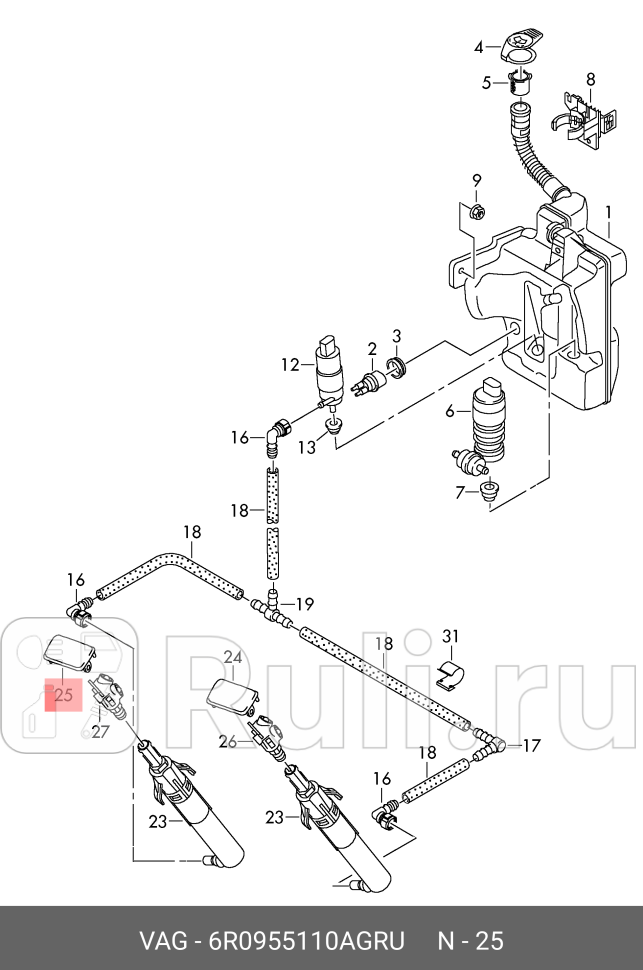 Крышка омывателя фар правvw polo 2010 VAG 6R0955110AGRU 0₽