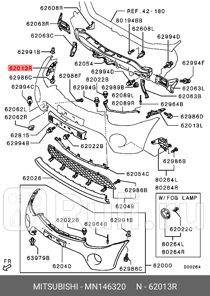 Кронштейн переднего бампера правый MITSUBISHI MN146320 810₽