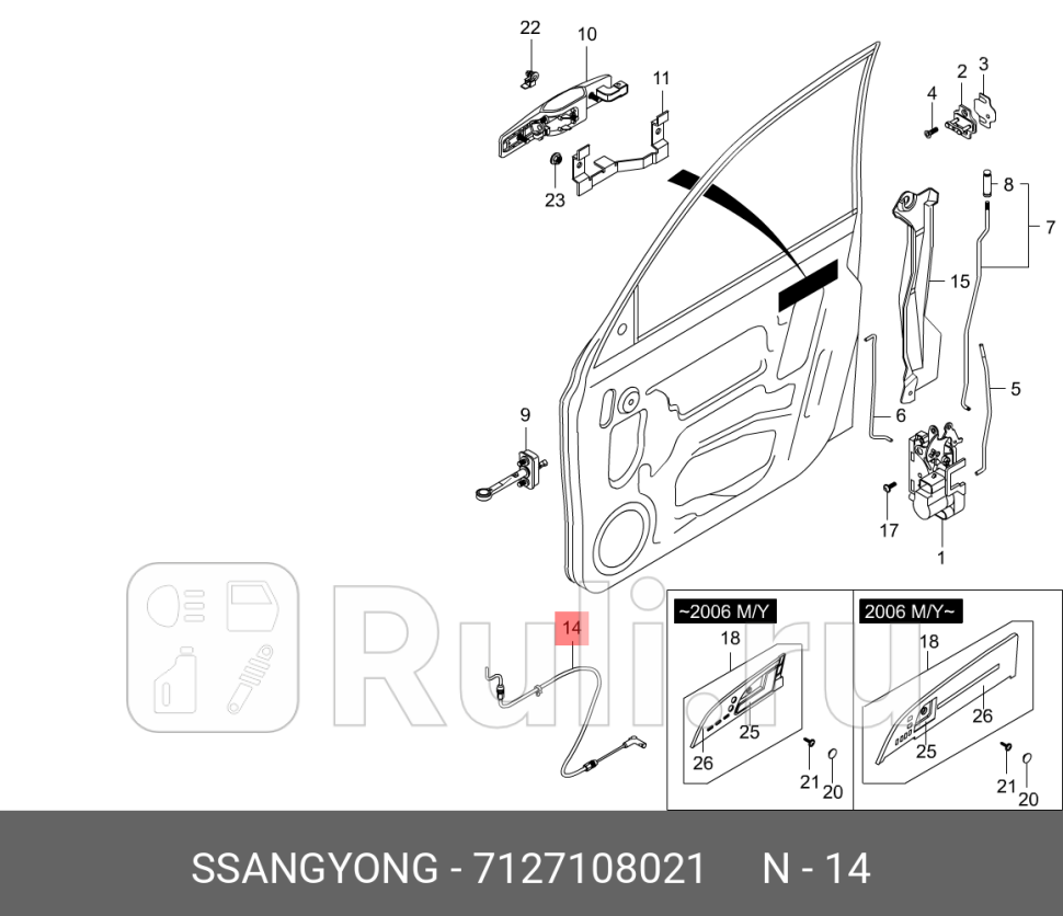 ТРОС ЗАМКА ДВЕРИ ПЕРЕДНЕЙ ЛЕВОЙ SSANG YONG 7127108021 0₽