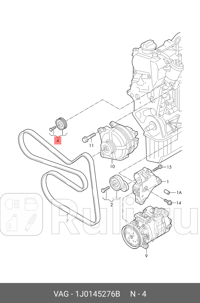 Ролик приводного ремня генератора 14TSI VAG 1J0145276B 4330₽