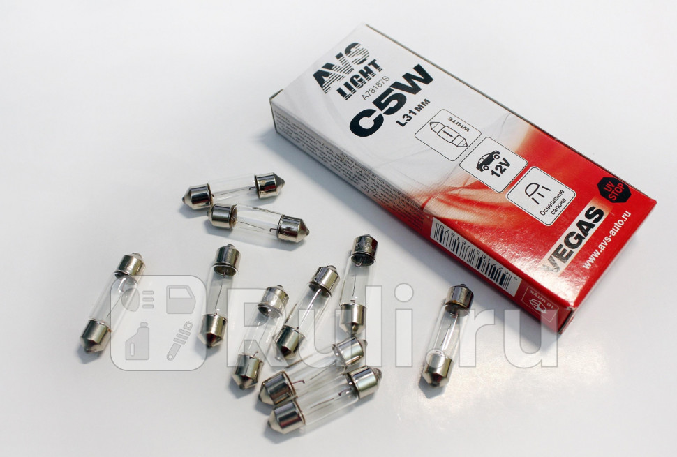 Лампа 12 В 5 Вт салонная пальчиковая 31 мм 10 шт AVS AVS A78187S 260₽