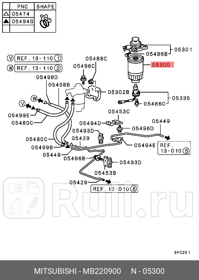 Фильтр топливный mitsubishi MITSUBISHI MB220900 0₽