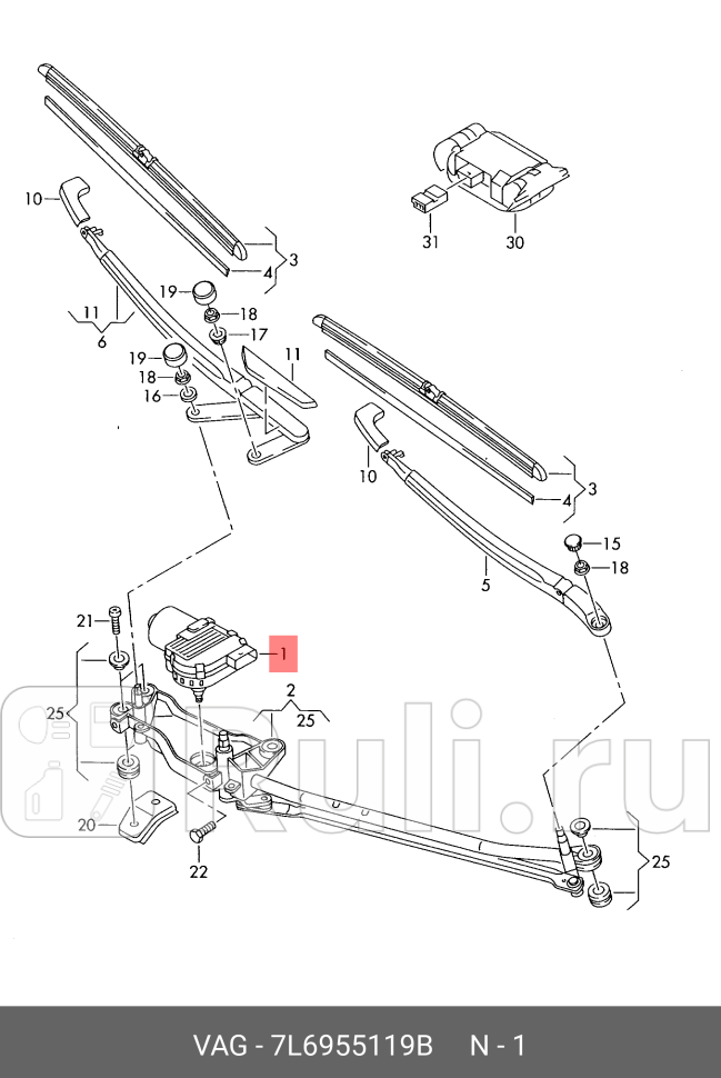 Электродвигатель стеклоочистителя VW Touareg 2002-2010 VAG 7L6955119B 94230₽
