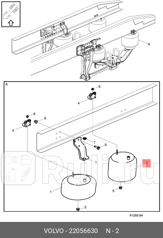 пневмоподушка со стак 1шпМ10 2напрD98mm 1шпшт М16x15 М24x15 Volvo FHG4FMG4 VOLVO 22056630 0₽