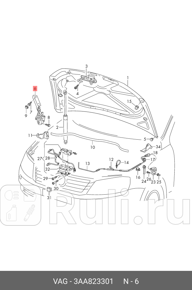 Петля капота левая VW PASSAT B7 VAG 3AA823301 10220₽