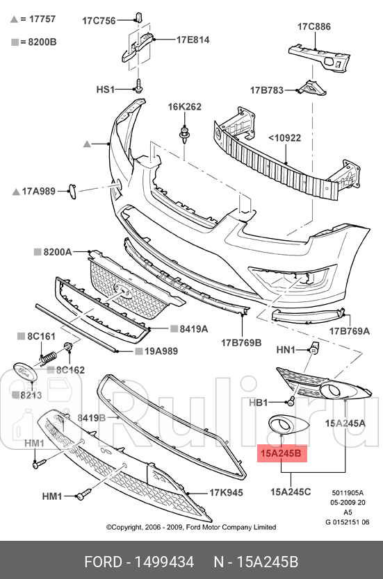 ОКАНТОВКА ПТ ФАРЫ LH CABRIO FOC05- FORD 1499434 0₽