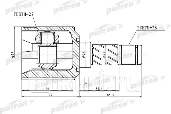 ШРУС внутренний задний для Land Rover Freelander 2 рестайлинг 2010-2012 PATRON PCV1359 0₽