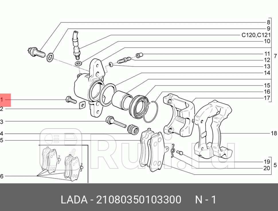 Болт м8х22 пальца суппорта ваз-2108-10 LADA 21080-3501033-00 90₽