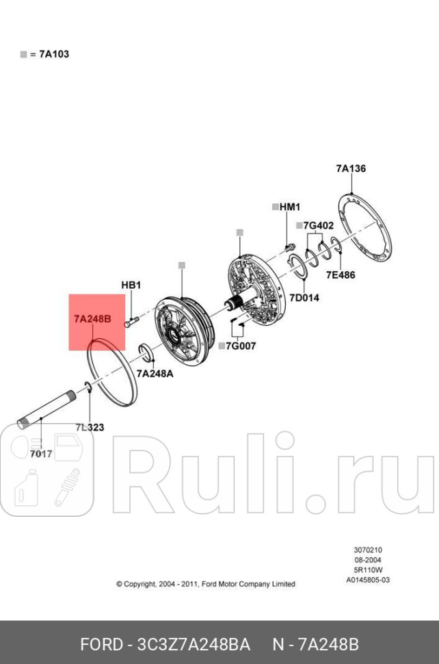 Кольцо уплотнительное масляного насоса АКПП ORG FORD 3C3Z7A248BA 0₽