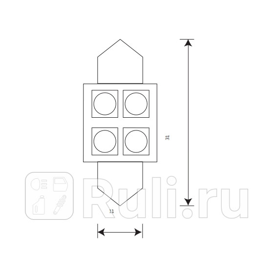Лампа светодиод 12V AC- 4 диода салон белая SMD 31мм Упаковка 10шт 5050 МАЯК 10 12T11x31W4SMD5 МАЯК 12T11x31W4SMD5050 160₽