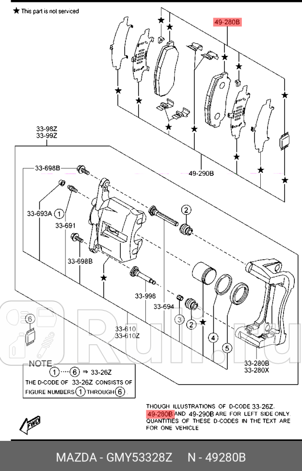 Колодки тормозные передние для mazda 6 gjgl MAZDA GMY53328Z 0₽