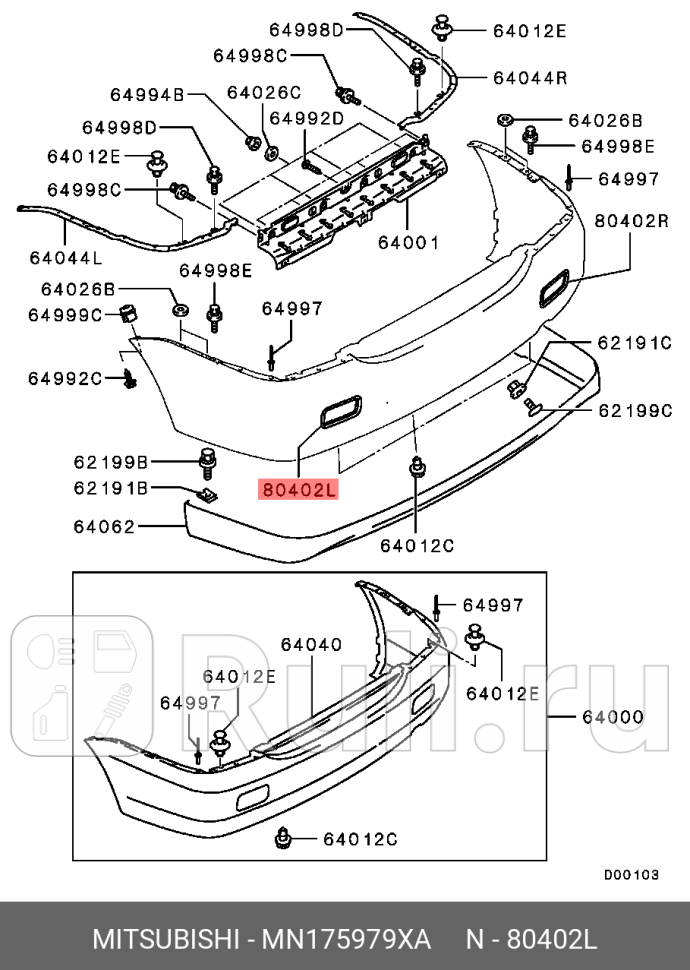 Рамка задней противотуманки левая cs3a MITSUBISHI MN175979XA 0₽