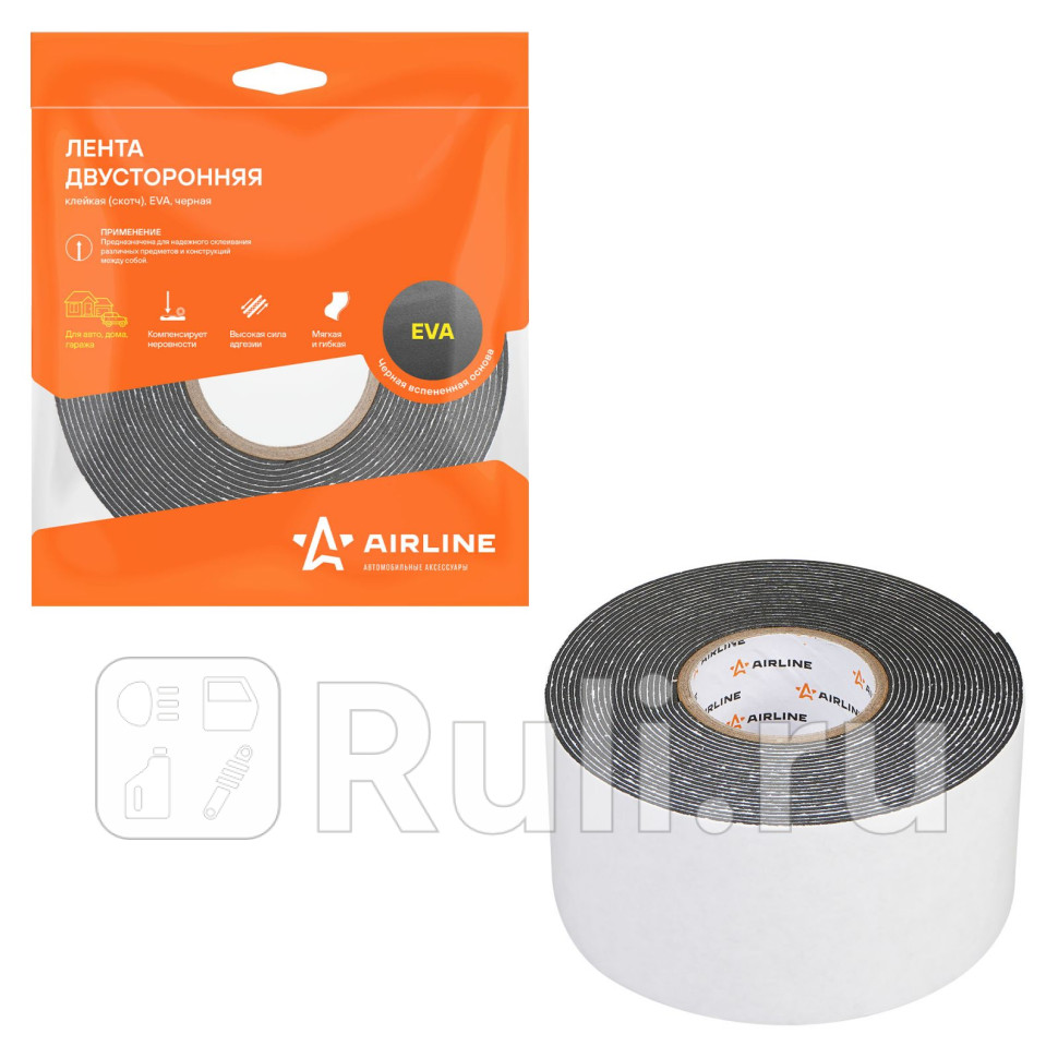 Лента двусторонняя клейкая скотч 50мм5м EVA вспененная основа черная AIRLINE ADSF005 190₽