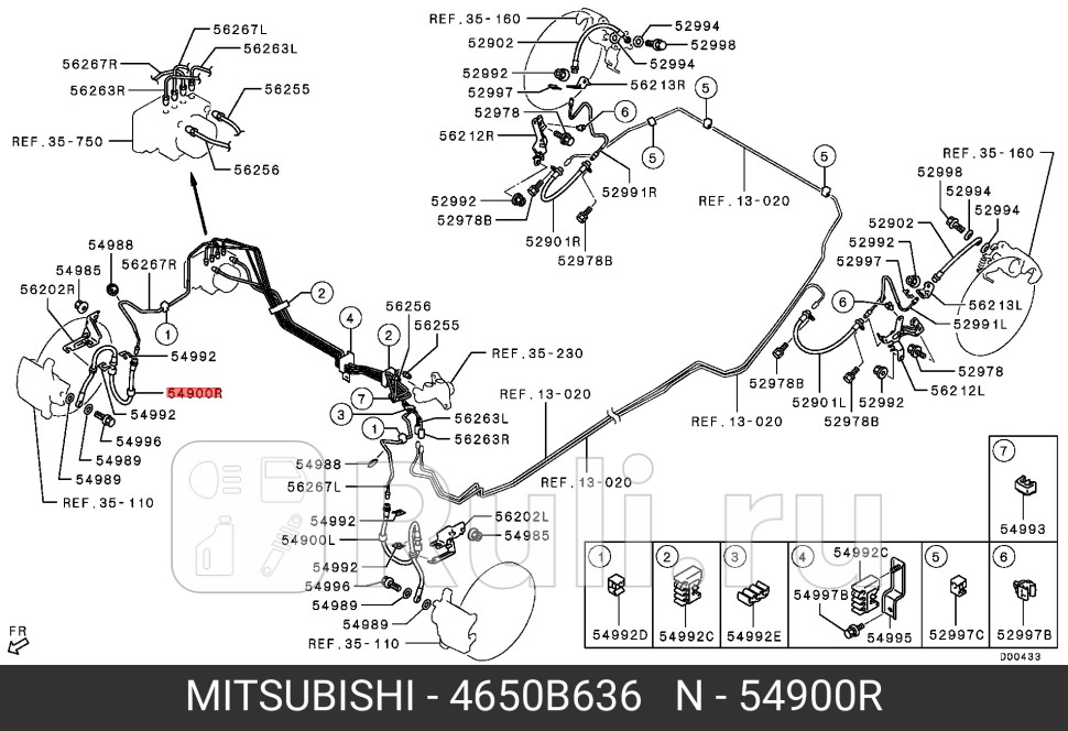 Шланг пеpедних тоpмозов пpавый 4650b636 MITSUBISHI 4650B636 0₽