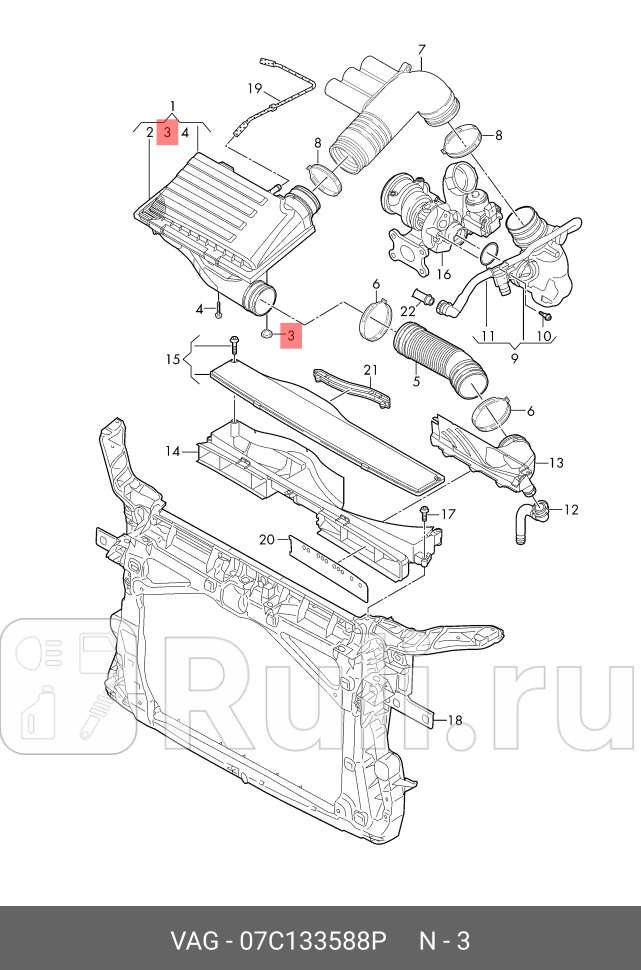 Опора корпуса воздушного фильтра VW PASSAT B8 2015 VAG 07C133588P 410₽