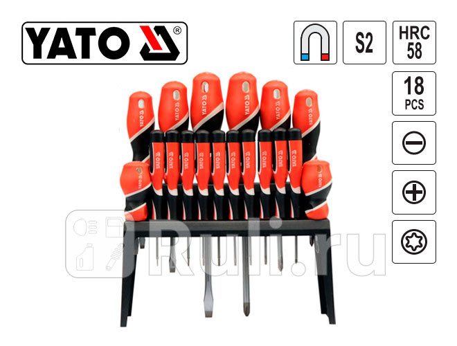 Набор отверток 18 пр sl24х50мм sl3х50мм sl5х75мм sl6х38мм sl6х100мм sl8х150мм ph00х50мм рн0 YATO YT-25982 2280₽