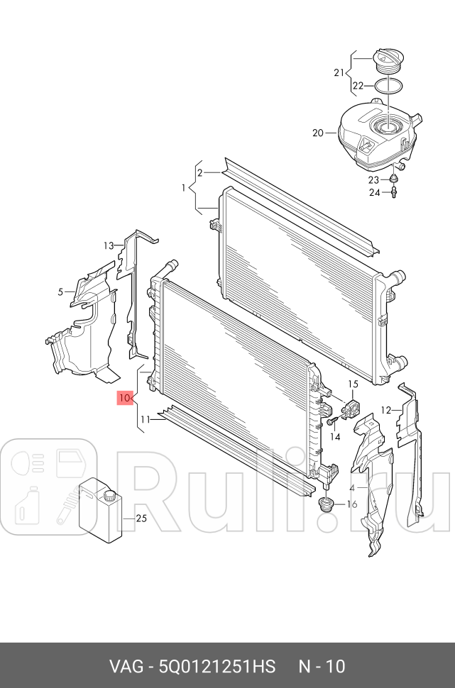 Радиатор охлаждения двигателя 620x414x16 VW Golf AUDI A3 SKODA Octavia SEAT Leon VAG 5Q0121251HS 0₽