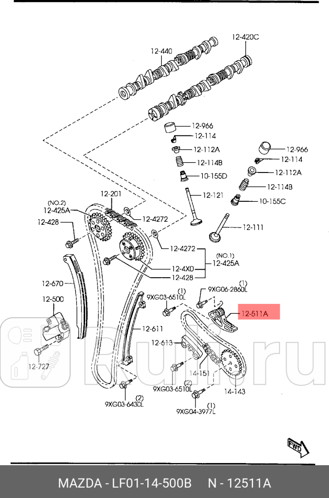 Натяжитель цепи привода масляного насоса для mazda3 bkbl mazda6 gggh MAZDA LF0114500B 1350₽