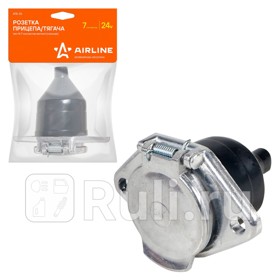 Розетка прицепатягача 24В тип-N 7 контактов металл сальник AIRLINE ATE32 680₽