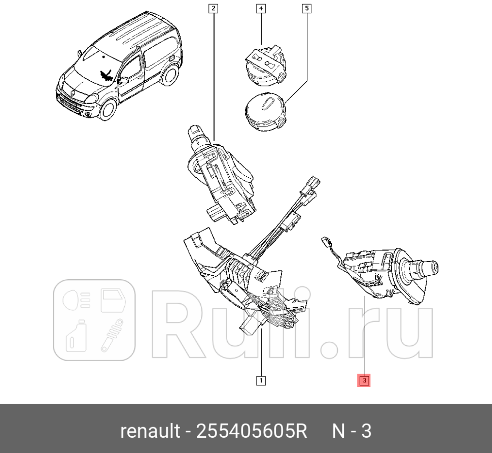 Подрулевой переключатель для Renault Modus 2004-2012 RENAULT 255405605R 25090₽