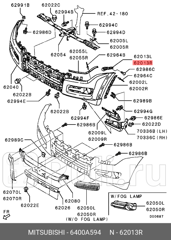 Кронштейн бампера переднего правый mitsubishi pajero MITSUBISHI 6400A594 610₽