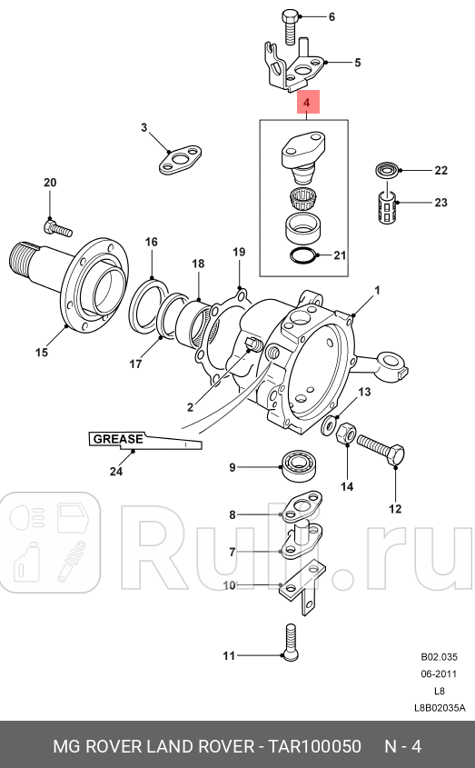 Шкворень поворотного кулака LAND ROVER TAR100050 0₽