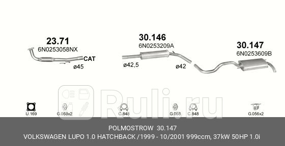 Глушитель задн часть VW POLO 94-99 POLO 99-01 Polmostrow 30147 7170₽